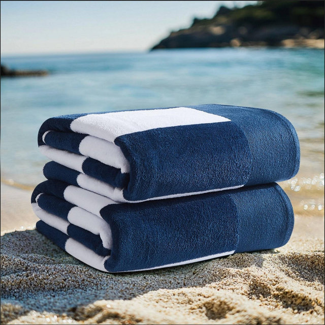 Oceanfront Resort 2pk Cabana Striped Beach Towels Navy Blue