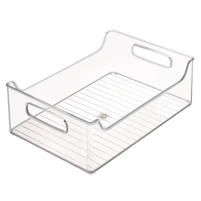 iDESIGN Plastic Fridge and Freezer Storage Organizer Bin with Handle Clear: Kitchen Cabinet Organizer, 12"x10"x5"
