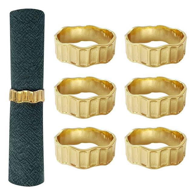 Kintyno Gold Napkin Rings Set of 6, Irregular Round Napkin Holder for Wedding,Party, Thanksgiving, Christmas, Birthday, Daily Table Decoration