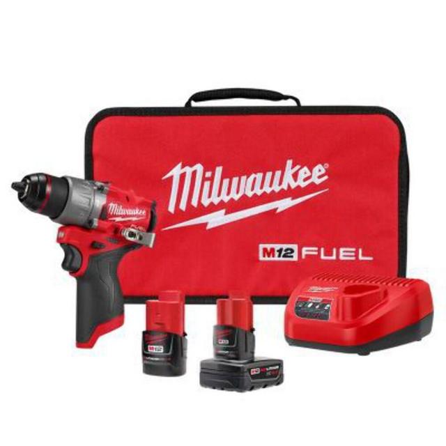 Milwaukee 3404-22 12V Fuel 1/2" Hammer Drill/Driver Kit with 4.0Ah, 2.0Ah Lithium Ion Batteries, Charger & Tool Bag