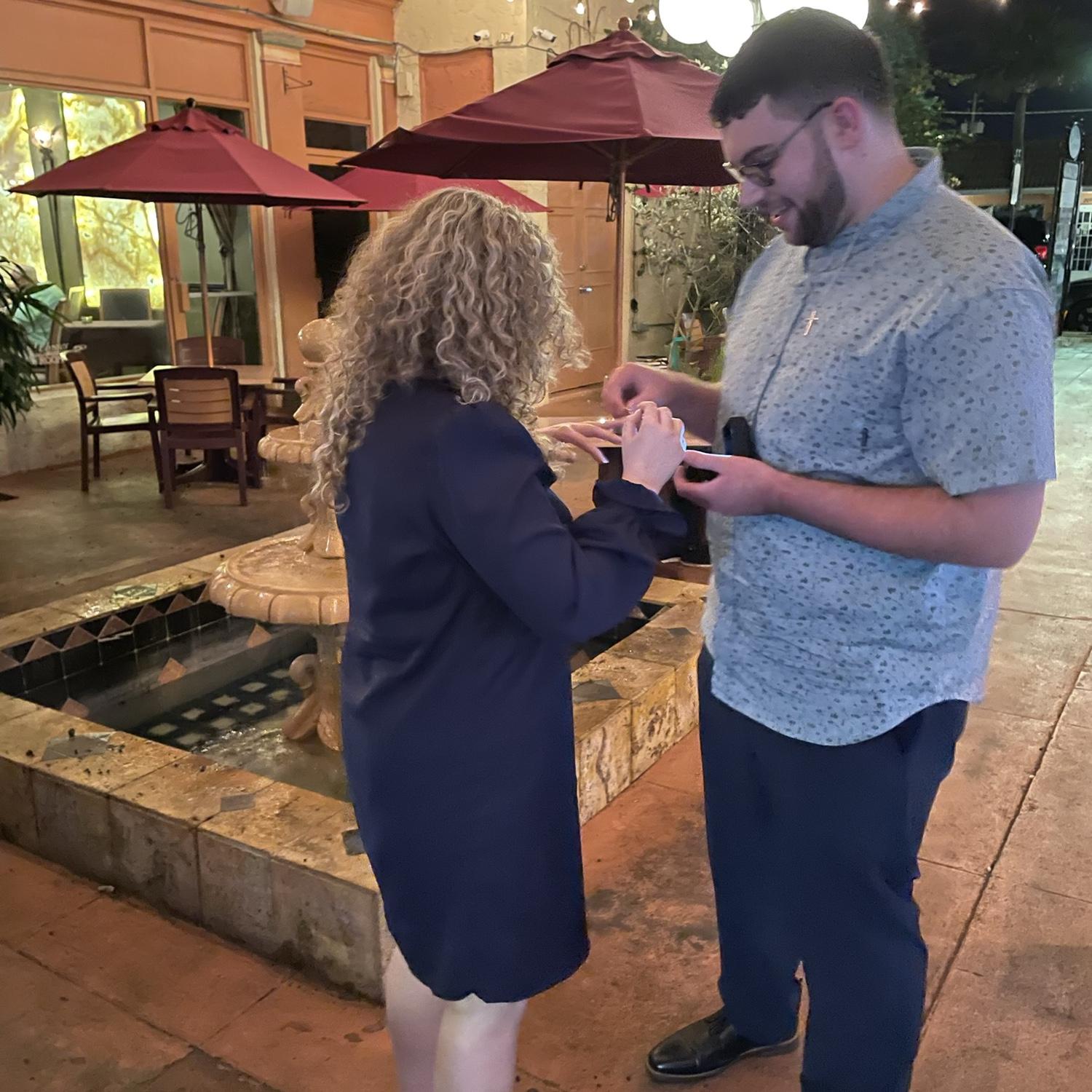 The night Isabelle and Bobby got engaged! He took her to where they first met, then they walked by the water, they ate dinner, then he   proposed to her in the courtyard of that very nice restaurant!