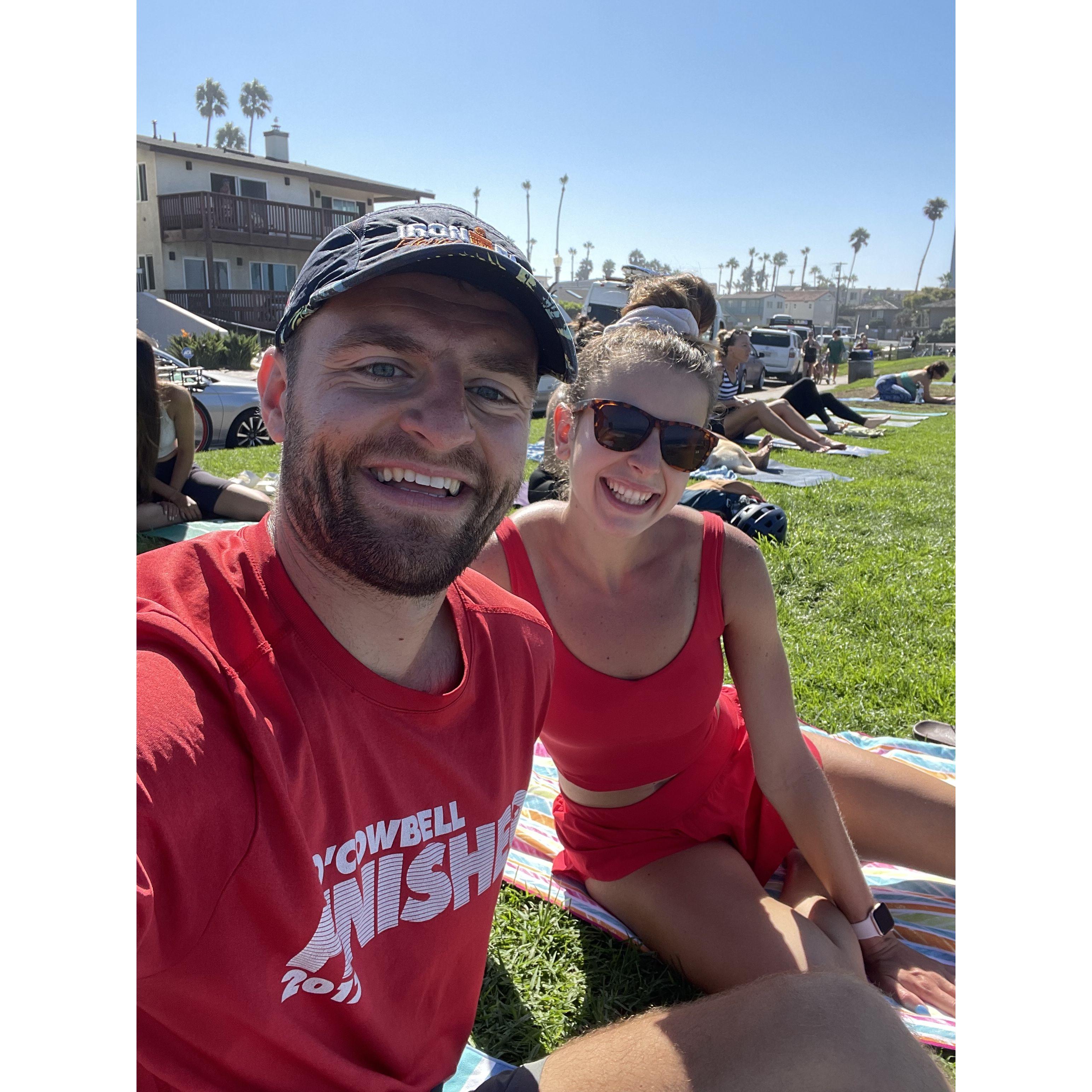 Morning yoga by the beach in San Diego, CA.