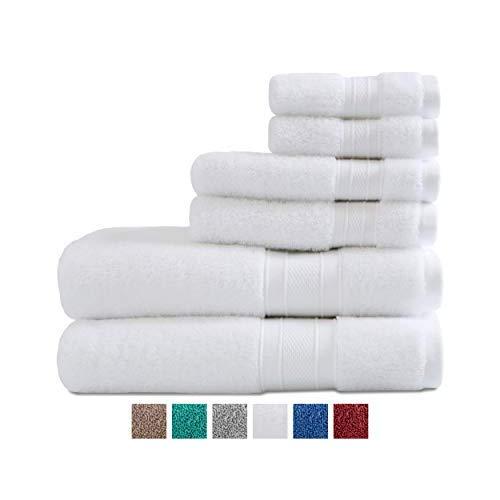 TRIDENT Soft & Plush 100% Cotton Towels, 6 Piece Set - 2 Bath Towels, 2 Hand Towels, 2 Washcloths, Super Soft and Highly Absorbent (White)