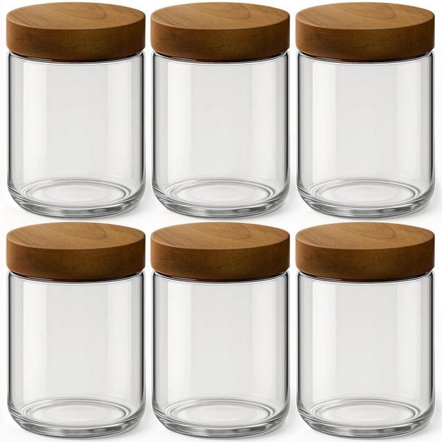 Osfel 16oz 6 Pack Overnight Oats Containers with Lids, Glass Mason Jars with Acacia Wood Airtight Lids, Wide Mouth Meal Prep Storage Jars for Yogurt, Chia Pudding, Salad, Parfait, Snacks, Spice