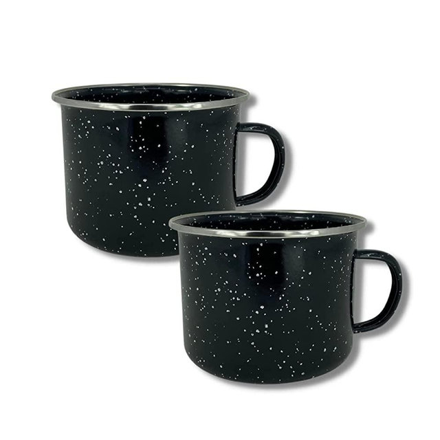 Toughty Camping Mug 16 Oz Enamel Black- Set of Two - Drinking Cups Mugs Vintage for Camping Picnic Home Use, Non Toxic & Portable, Classic Design & Easy Clean
