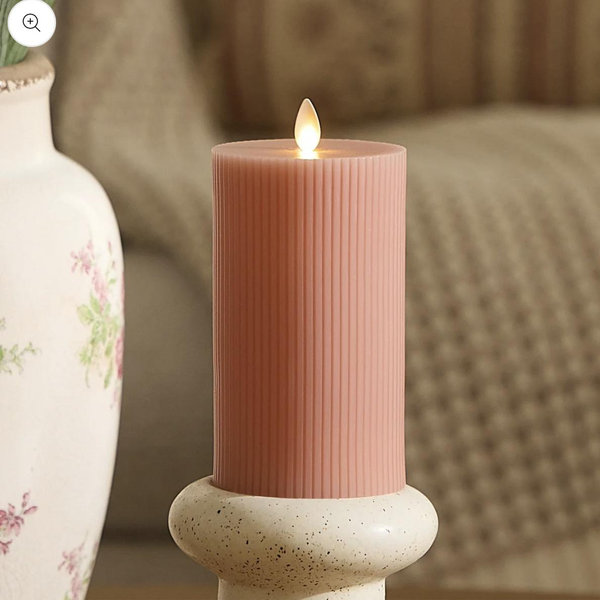 Soft Clay Flameless Candle Ribbed Pillar 3.2 x 6.5