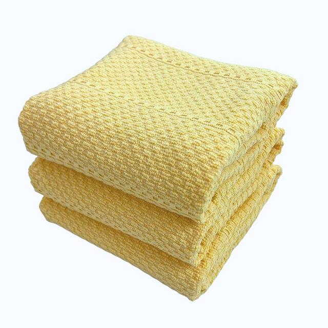 Light Yellow Kitchen Hand Dish Towels: Oversized 28" x 18",100% Cotton Cloth Soft Cleaning Drying Absorbent Textured Design, Set of 3 Multipurpose for Everyday Use (Pale Yellow)