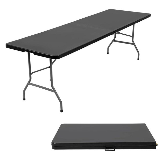 FDW 8FT Folding Table Half Portable Foldable Table Picnic Table for Office Home Camping Party (Black, 8 FT)