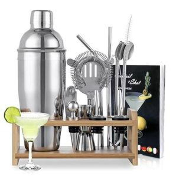 Warmounts Standard Cocktail Shaker Set 15-Piece Bartender Kit Drink Mixer Set For Drink Bar Party Silver
