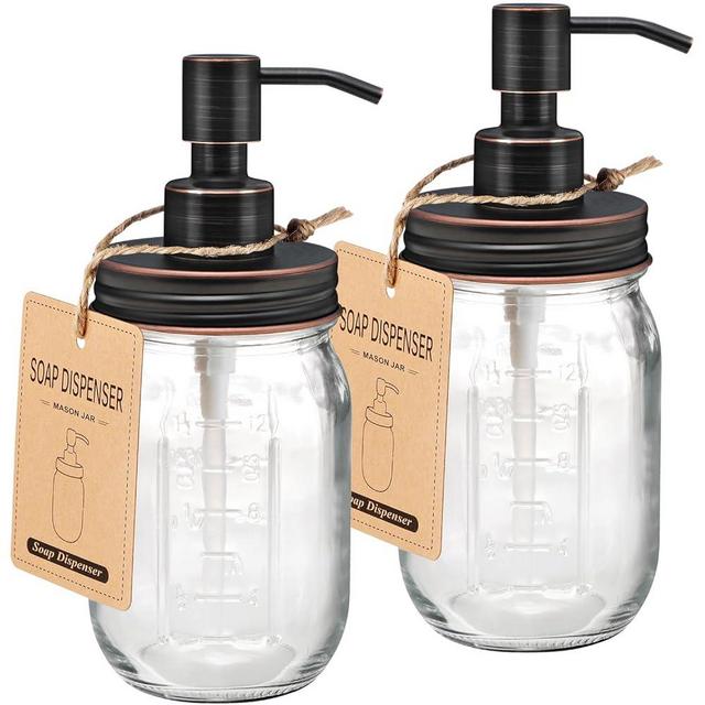 Mason Jar Liquid Soap Dispenser -Rustproof Stainless Steel Replacement - Farmhouse Decor for Kitchen/Bathroom,Liquid Soap Pumps for Hand Soap,Dish Soap,Lotions/Oil Rubbed Bronze-2 Pack