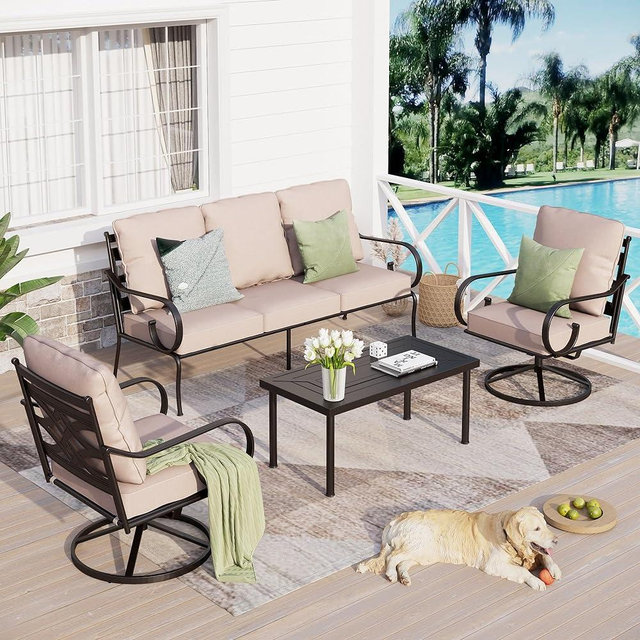 Sophia & William Extra Large & High Back Patio Furniture Set Metal Modern Outdoor Conversation Sets with 3-Seat Sofa, 2 Swivel Sofa Chairs, 1 Coffee Table, 5.5" Thicken & Water-Repellent Cushions