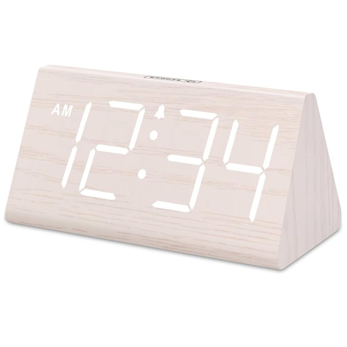 DreamSky Wooden Digital Alarm Clock for Bedroom - Living Room Desk Clock with Large Numbers, Bedside Nightstand Clock with USB Port, Adjustable Volume, Dimmer, Snooze, DST, Office Wood Décor, Gifts
