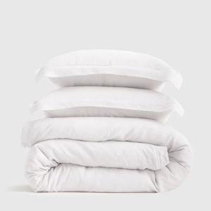 European Linen Double Flange Duvet Cover Set - White, Full/Queen