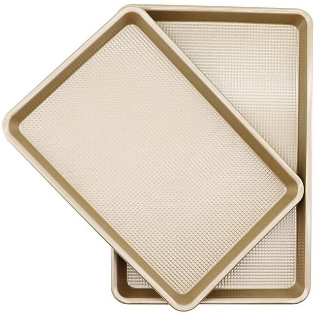 Amcorla Quarter Sheet Pans Cookie Sheet Set,Baking Sheets for oven Nonstick,Cookie Tray Baking Pan Set,9x13,10x15 in,2-Piece,Gold