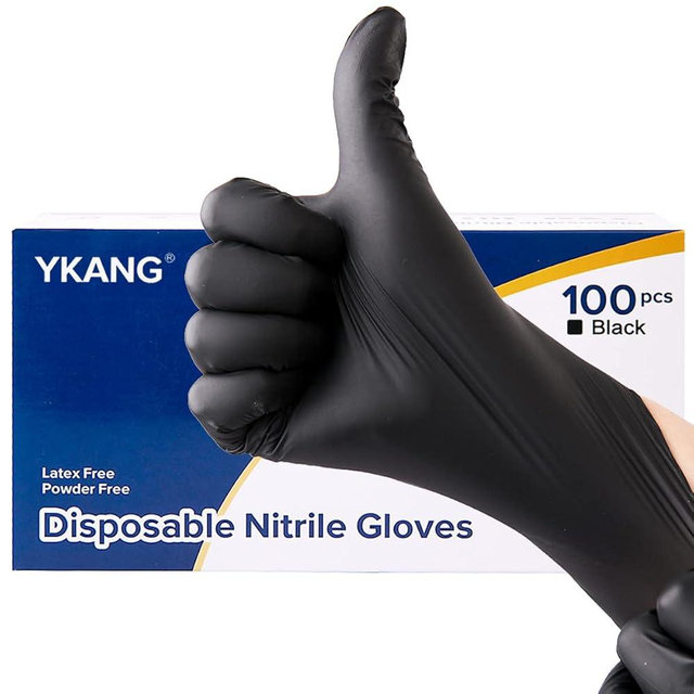 YKANG Black Disposable Nitrile Gloves,Latex Free Disposable Gloves 100 PCS,Food Safe Food Prep Cooking Gloves