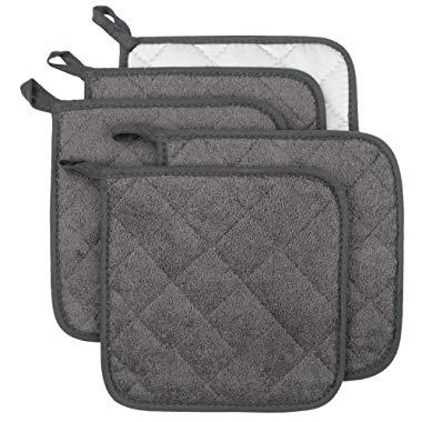 Lifaith 100% Cotton Kitchen Everyday Basic Terry Pot Holder Heat Resistant Coaster Potholder for Cooking and Baking Set of 5 Mineral Gray