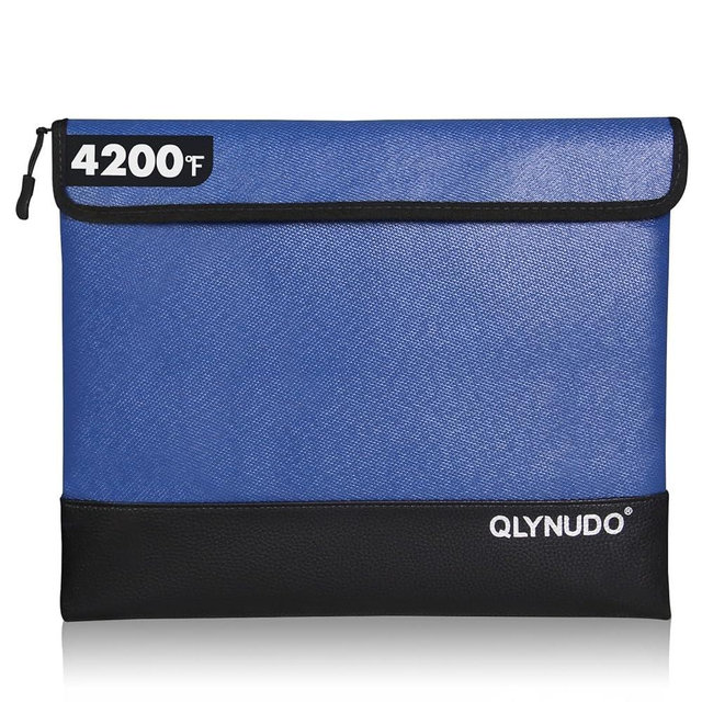 Fire Proof Box Alternative, 4200°F Heat Resistant Paper Safe, 8-Layer Document Organizer with Reflective Logo, Soft Home Vault Substitute for Cash and Valuables 11x13.3", Blue