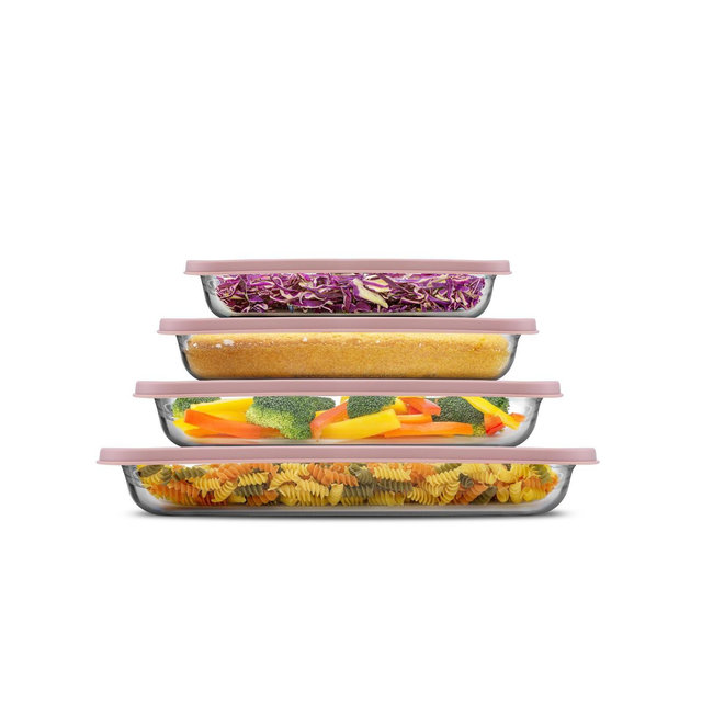 Borosilicate Glass Oven Dishes with Lids - Blushy Pink