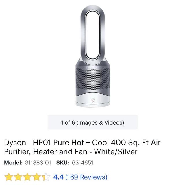 Dyson - HP01 Pure Hot + Cool 400 Sq. Ft Air Purifier, Heater and Fan - White/Silver