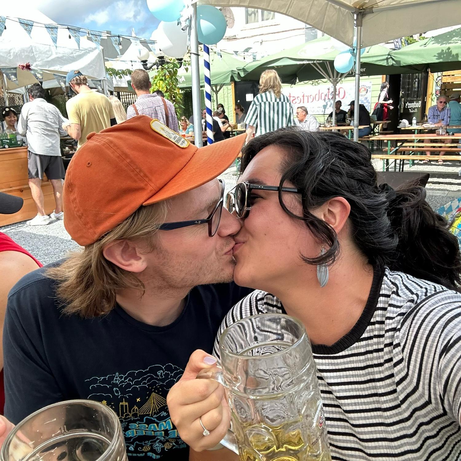 In our neighborhood Biergarten, the summer we got engaged