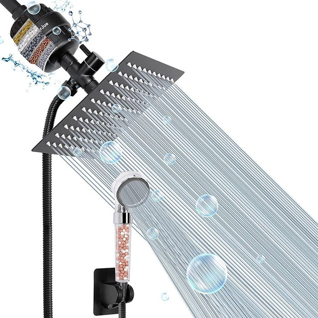 HarJue Filter Shower Head, High Pressure ShowerHead with Filter Combo for Hard Water, Remove Chlorine Fluoride and Harmful Substances- 1 Replaceable Filter Cartridge, Matte Black
