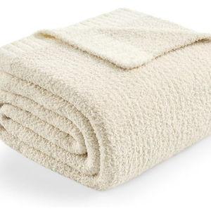Snuggle Sac Buttery Ivory Throw Blanket for Couch, Reversible Super Soft Knitted Blankets, Warm Cozy Knit Fuzzy Plush Lightweight Throws Dupes for Sofa, Bed, Picnic, Ivory, 50 x 60 inches