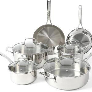 Martha Stewart Castelle 10 Piece 18/8 Durable Stainless Steel Induction Safe Non-Toxic Triply Bottom Kitchen Pots and Pans Cookware Set - Dishwasher Safe