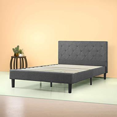 Zinus Shalini Upholstered Diamond Stitched Platform Bed in Dark Grey, Queen
