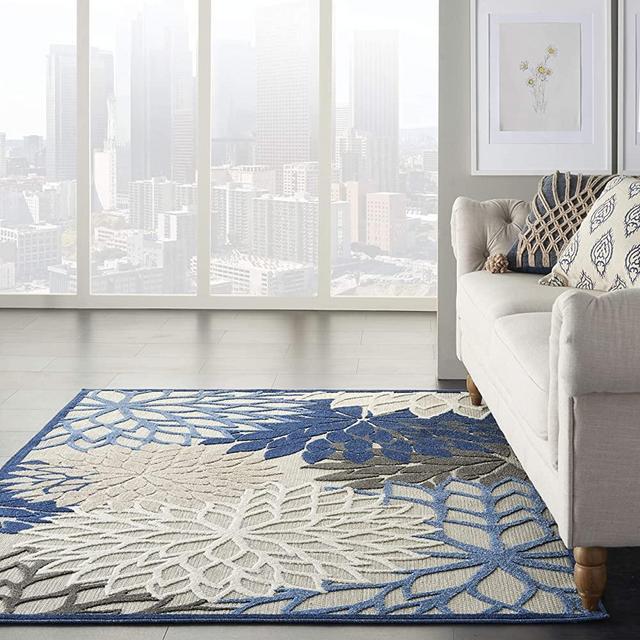 Nourison Aloha Indoor/Outdoor Floral Blue/Multicolor 5'3" x 7'5" Area Rug (5' x 8'), 5'3"X7'5"