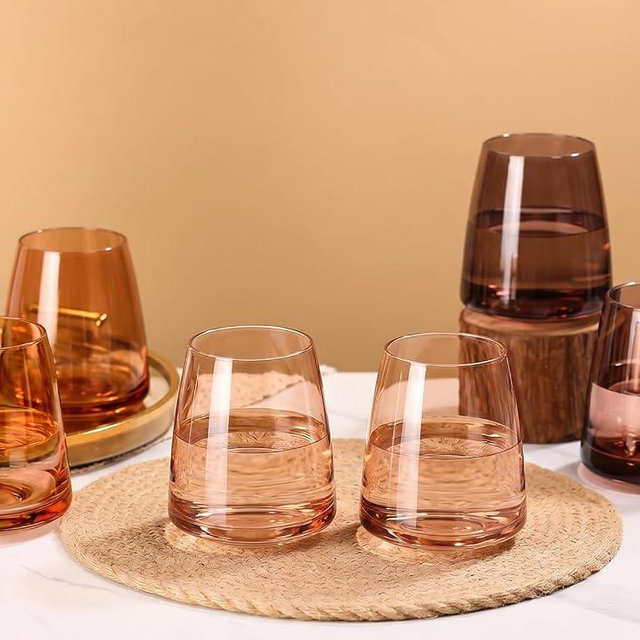 Melanin stemless wine Glasses Set of 6 Brown stemless wine glasses for Wine water,whiskies, juices, cocktails,Unique Gifts for Mother day Birthday Wedding Party