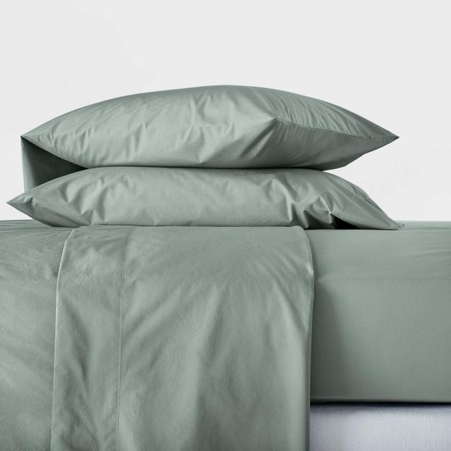 King Washed Supima Percale Solid Sheet Set Sage Green - Casaluna™