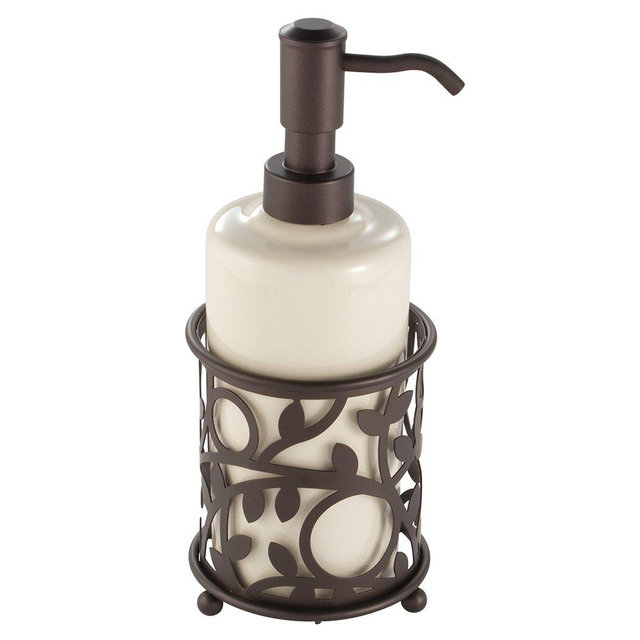 iDesign Vine Ceramic Liquid Lotion Dispenser Kitchen, Bathroom Countertop, Sink, or Vanity, Holds 13 oz, Soap Pump