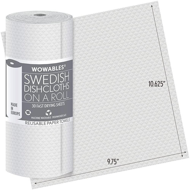Swedish Dishcloths for Kitchen On a Roll - 30 Sheets, Ultra Absorbent Eco Friendly Cleaning Cellulose Sponge Cloths, Reusable Paper Towels Dishwasher Safe Hand Towels, 10.625" x 9.75" Made In Europe