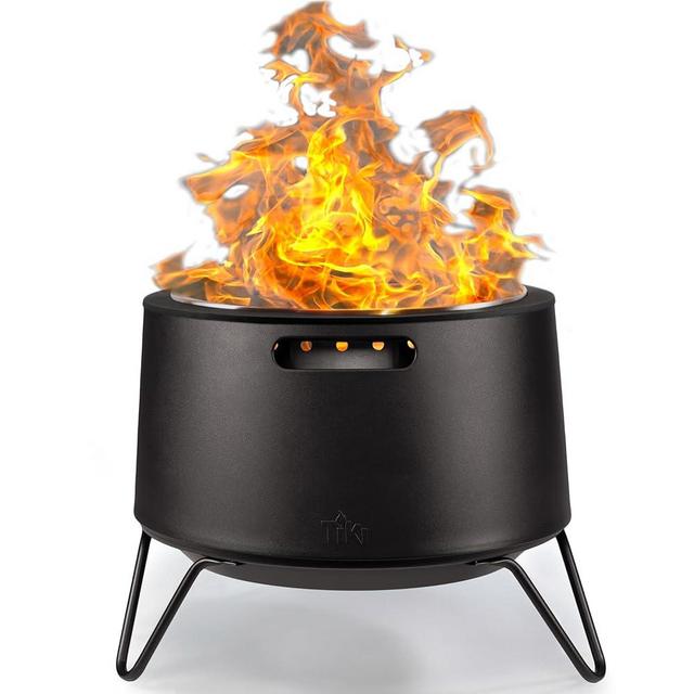 TIKI Brand Smokeless 25 Inch Social Fire Pit, Wood Burning Outdoor Fire Pit - Includes Cloth Cover and Stand, Modern and Portable Design with Removable Base for Ash Clean-Up, Black