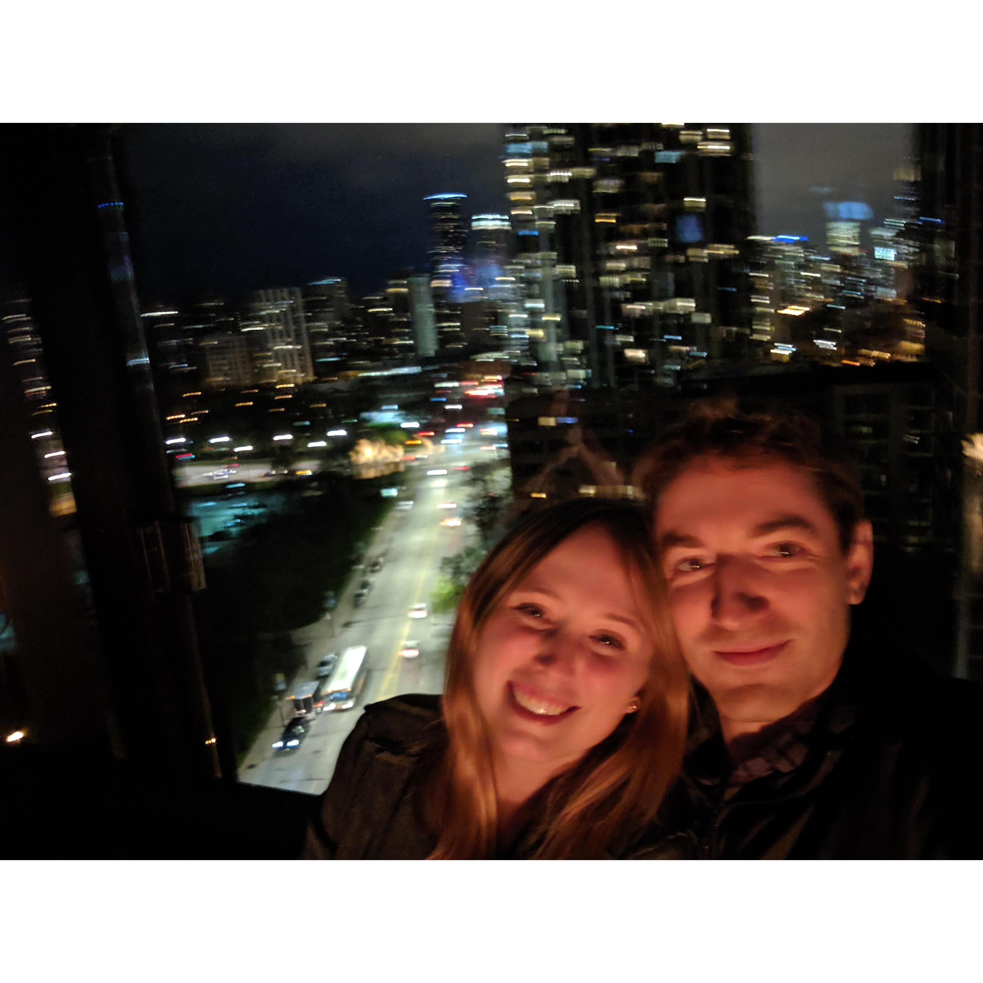 Blurry Chicago skyline from the J. Parker