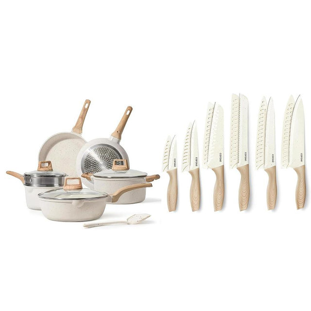 CAROTE 22PCS Cookware Set with Knife Set