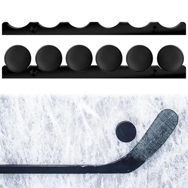 Wenqik 2 Pcs Hockey Puck Display Case Wall Mount Acrylic Hockey Puck Holder Rack with Smooth Grooves Wall Rack Holder for 6 Pucks for Living Room Decorations, Black, 21.77 x 1.54 x 1.02 Inch
