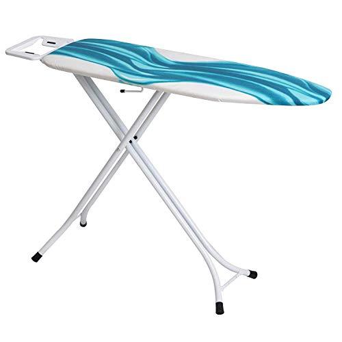 Mabel Home Ironing Board, Adjustable Height, Deluxe, 4-Leg + Extra Cover, Blue & White Patterned