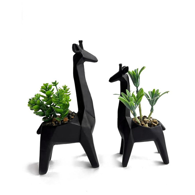 Ordbuum 2PCS Cute Artificial Mini Succulent Plants with Creative Giraffe Shaped Pots, Desk Plant for Office Decor for Women, Small Fake Plants for Shelf Desk, Bathroom, Tabletop Decor (Black)
