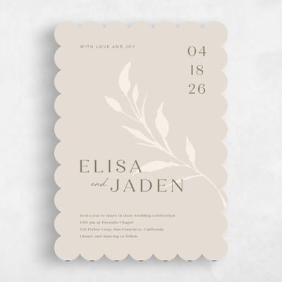 Beige Scalloped Wedding Invitation - Aneci Portrait