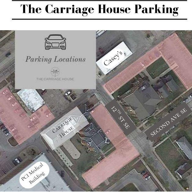 Available parking in red. Street parking also available.
