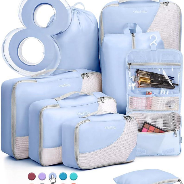 OlarHike 8 Set Packing Cubes for Travel, 4 Various Sizes(Extra Large,Large,Medium,Small), Luggage Organizer Bags for Travel Accessories Travel Essentials, Travel for Carry on Suitcases (Baby Blue)