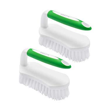 Amazer Scrub Brush Comfort Grip & Flexible Stiff Bristles Heavy Duty for Bathroom Shower Sink Carpet Floor - Pack of 2 (Green+Green)