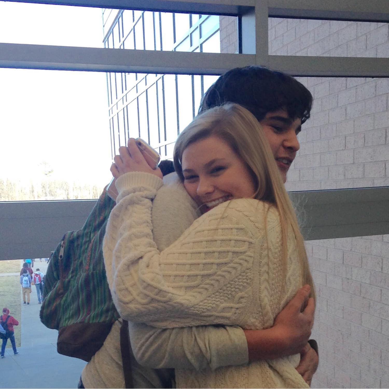 Seeing each other in between classes in high school! (Our only classes together were when we first met and in 9th grade.)