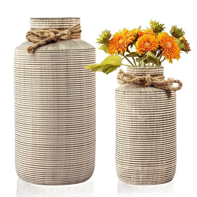 Ceramic Decorative Vase, Rustic Farmhouse Flower Vases for Home Decor, Table, Living Room Decoration-Set of 2