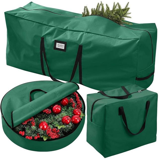3 Pack Christmas Tree Storage Bag, for Artificial Trees up, Sturdy Waterproof With Reinforced Carrying Handles, Xmas Holiday Garland Bag Storage Case (Green, 9 Ft)