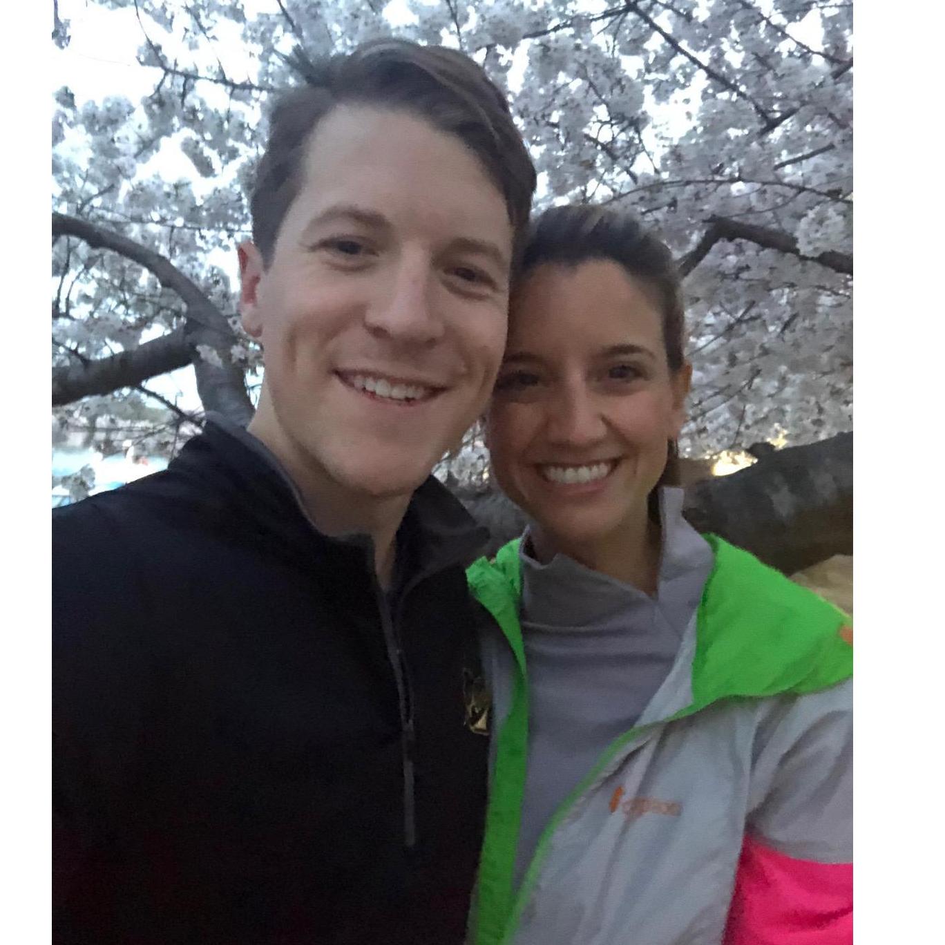 A sunrise run to celebrate six months before we get married - Tidal Basin at Peak Bloom 2019