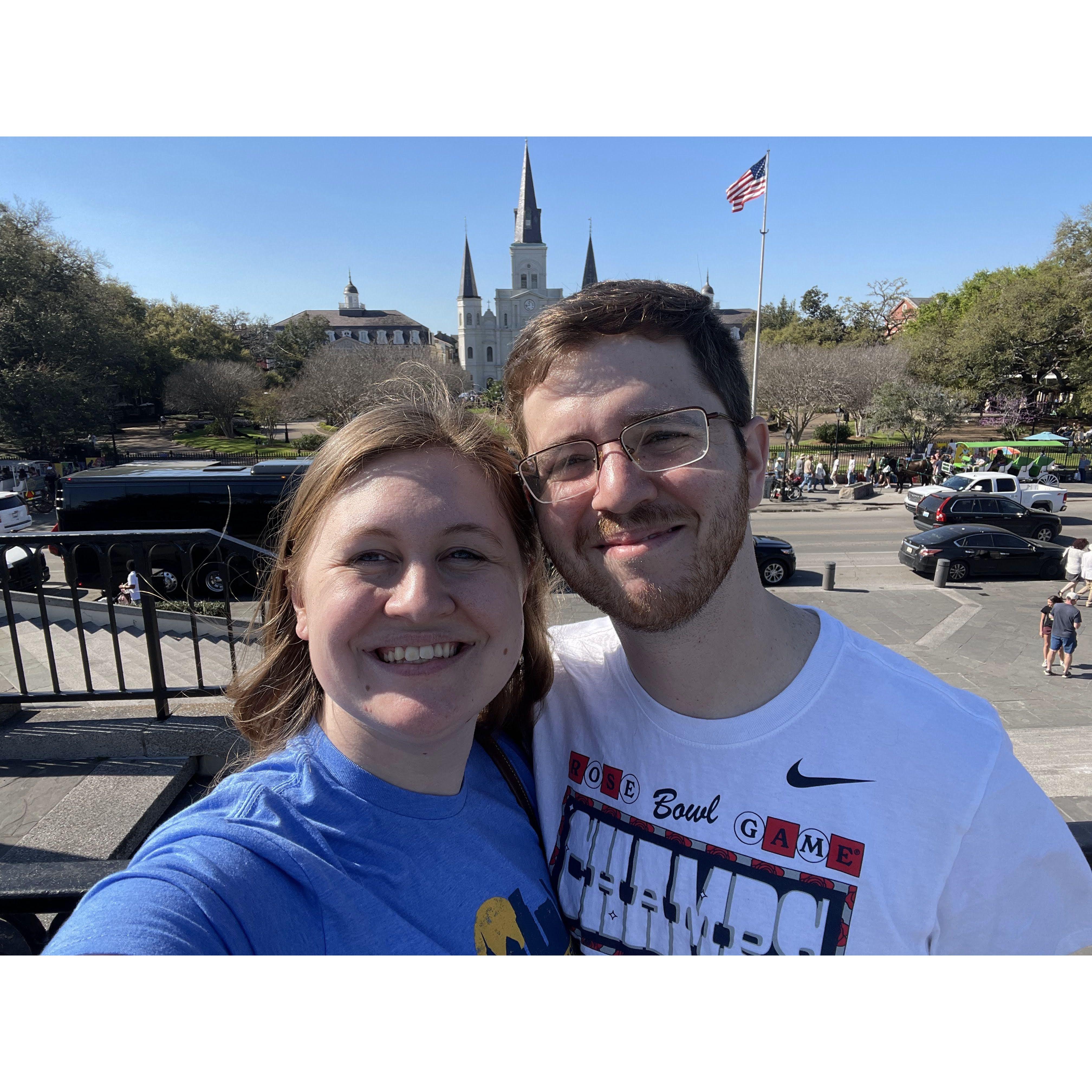 Our first ever vacation together to New Orleans, LA! Pictured shortly after our first (but not last) beignets of the trip.