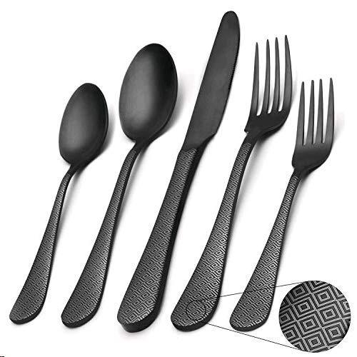 Matte Black Silverware Set,SHARECOOK Satin Finish 40-Piece Stainless Steel Flatware Set,Kitchen Utensil Set Service for 8,Tableware Cutlery Set for Home and Restaurant, Dishwasher Safe
