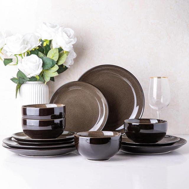 LERATIO Ceramic Dinnerware Sets,Stoneware Coupe Plates and Bowls Sets,Highly Chip and Crack Resistant | Dishwasher & Microwave & Oven Safe Dishes set,Reactive Glaze Dinnerware- Service for 4